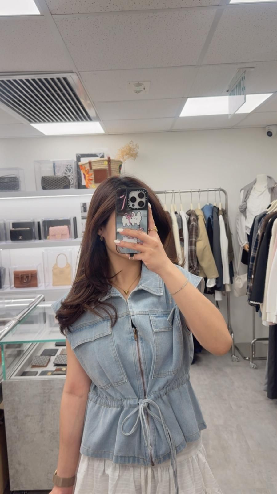 雙口袋束腰牛仔背心(淺藍色)