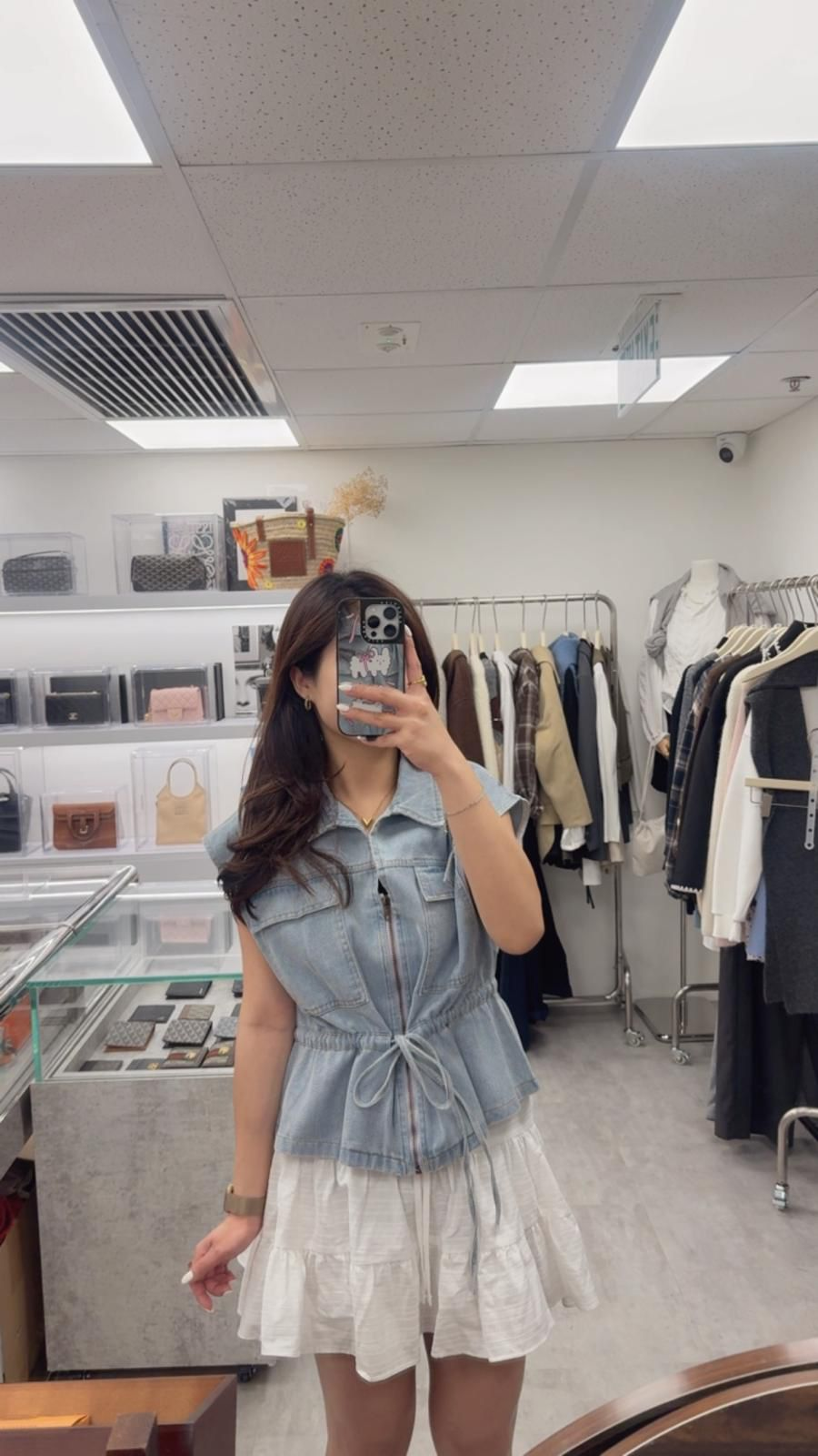 雙口袋束腰牛仔背心(淺藍色)