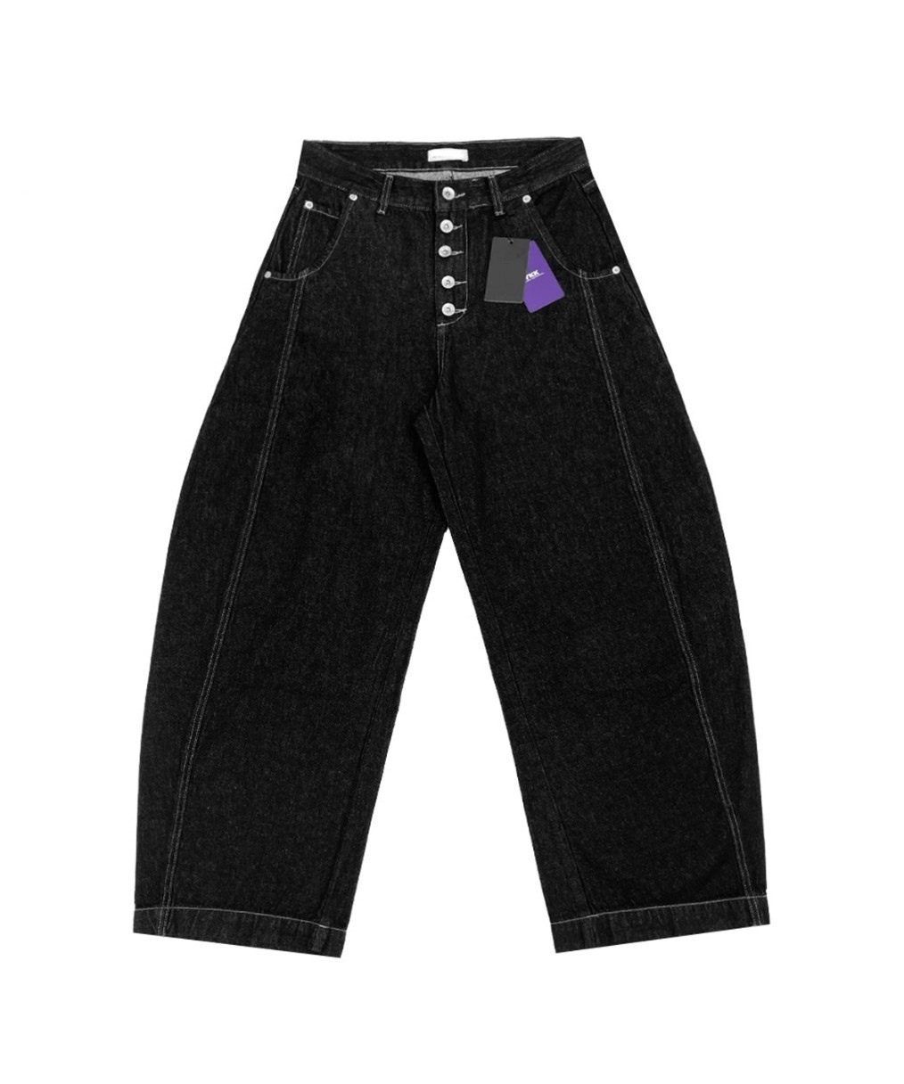 韓國 完美弧形 排釦 原色 單寧 彎刀褲 牛仔褲