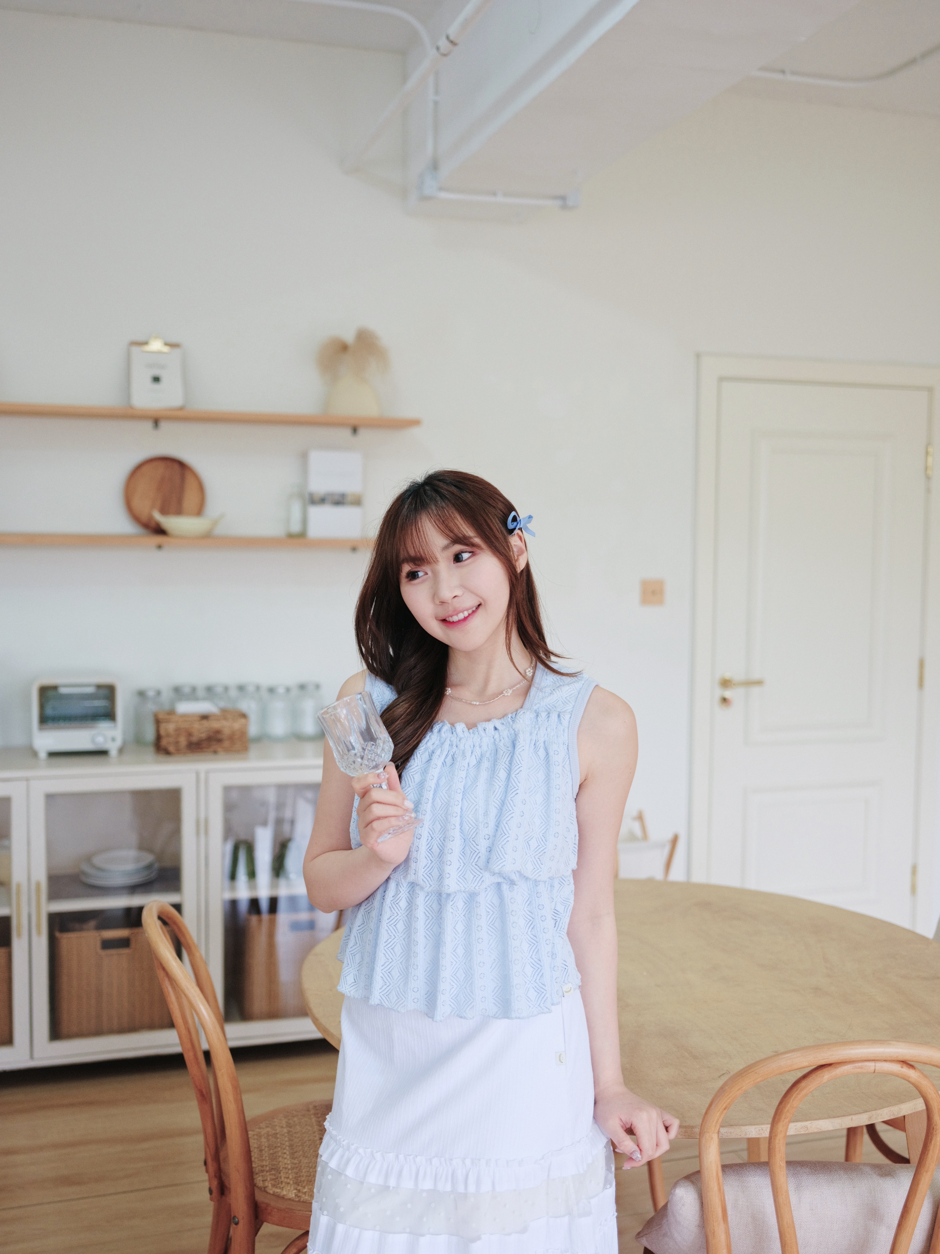 兩色 / 提花方領摺褶背心 / Tiered Pointelle Square-Neck Ruffle Tank