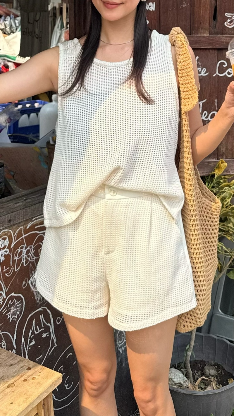 C1828-慵懶織紋背心+短褲SET