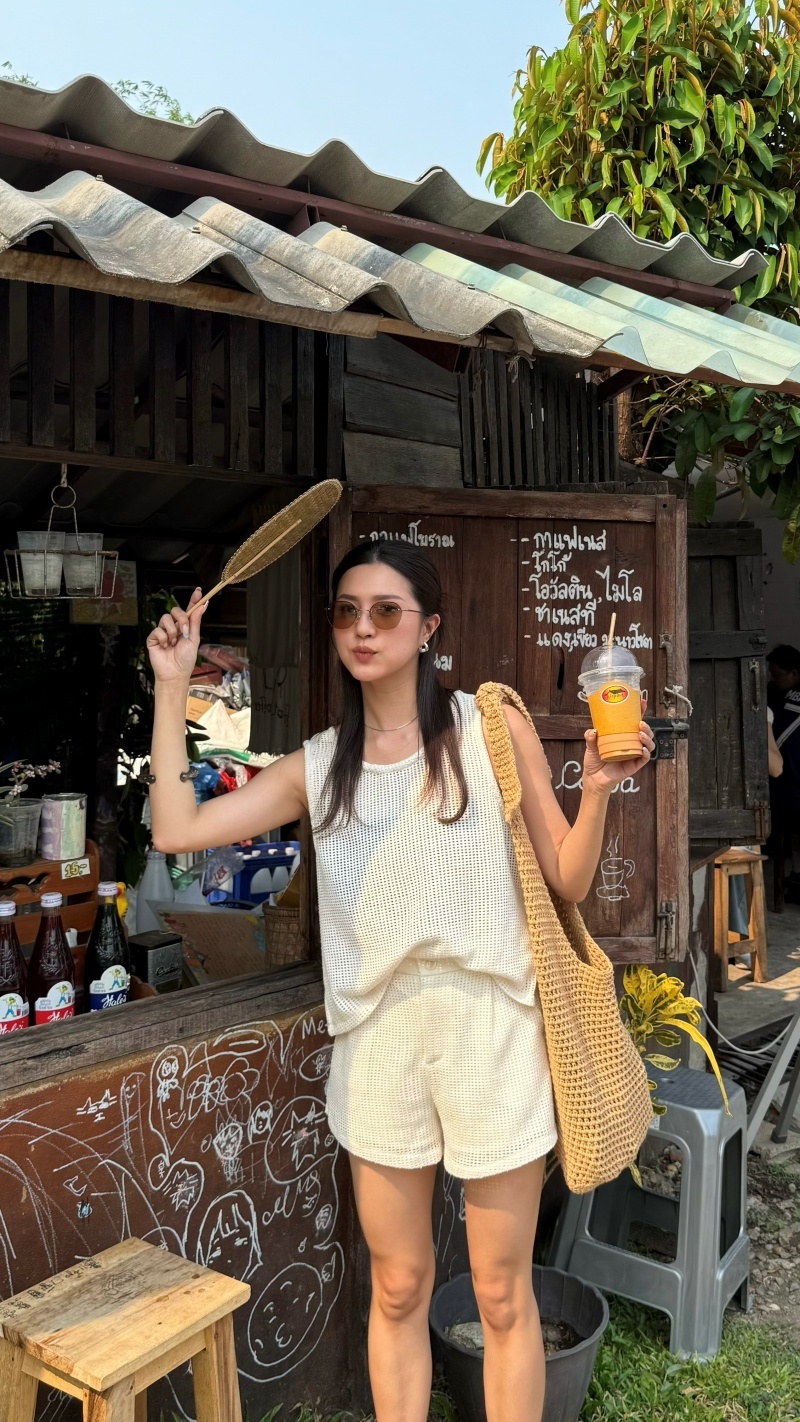 C1828-慵懶織紋背心+短褲SET