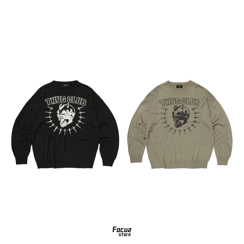 【Focus Store】現貨 Thug Club Riding Skull Knit Sweater "Beige/Black" 兩色