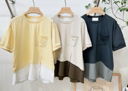 YD004 CASH 不規則口袋拼布下擺上衣