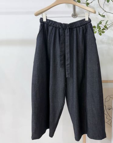 YD010 CASH 人造絲 橡筋褲頭 索帶彎刀褲 深牛仔色