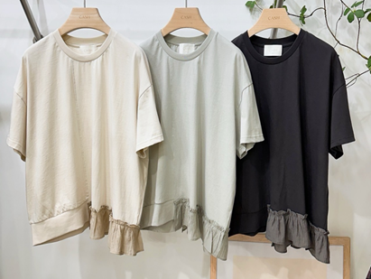 YD016 CASH 小荷葉邊下擺拼布天絲TEE