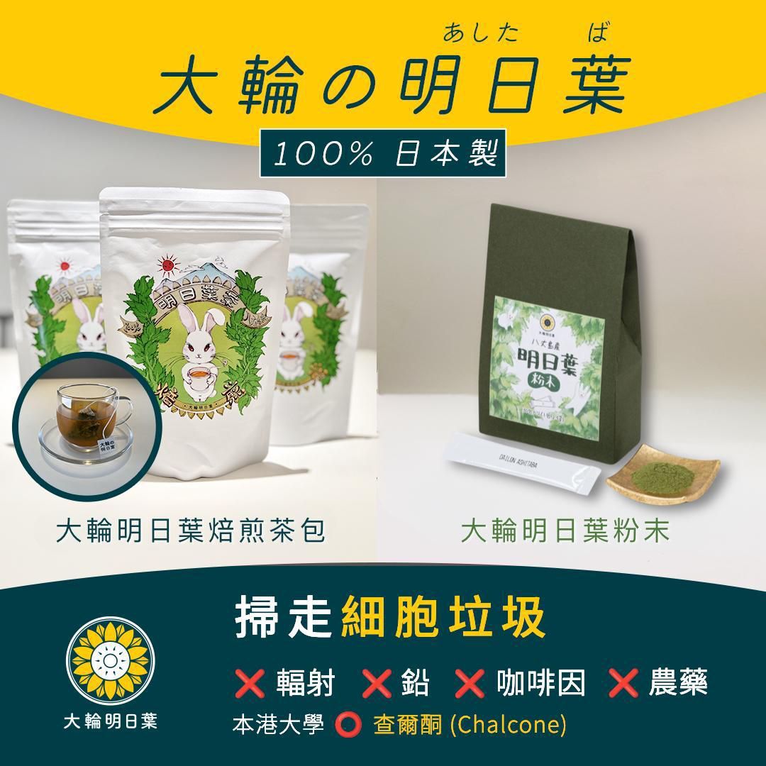 【OMZ x 明日葉 0414】[ZX03]  ⼤輪明⽇葉烘焙草本茶(20茶包) 1包 + ⼤輪明⽇葉粉末(30⽀) 1包
