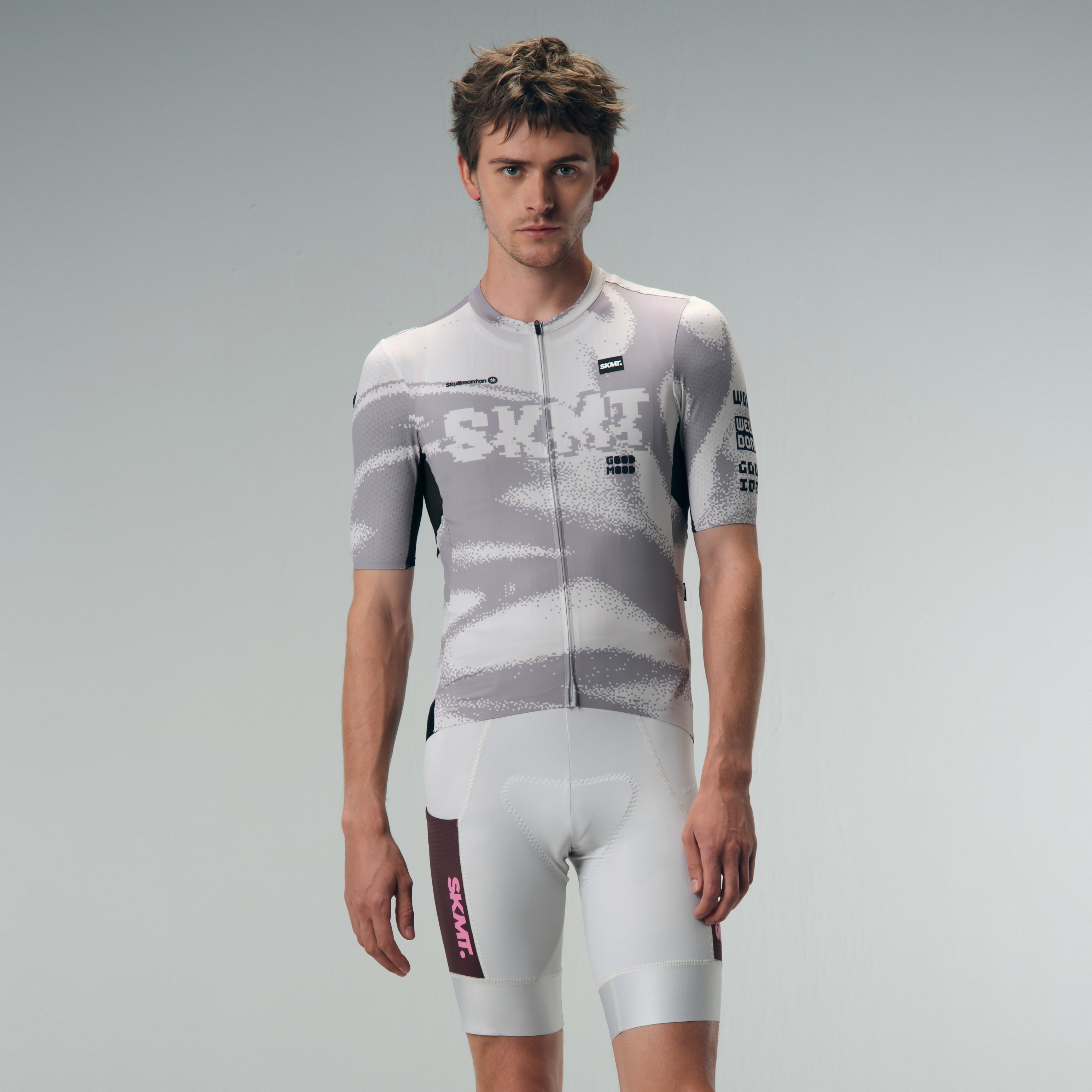 數位綻放米灰男款短車衣