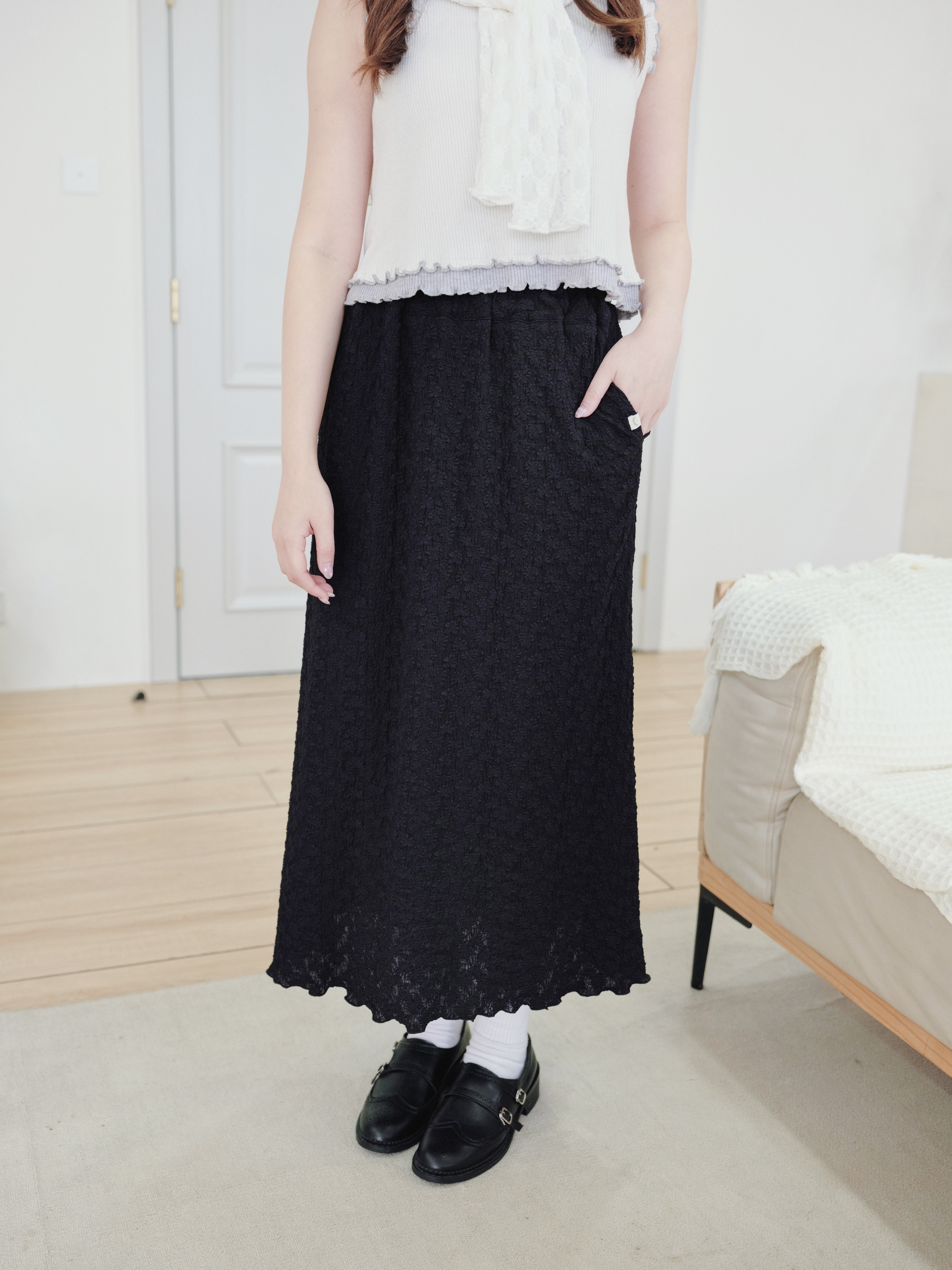 兩色 / 精緻感柔軟提花直身長裙 / Refined Jacquard Straight Maxi Skirt