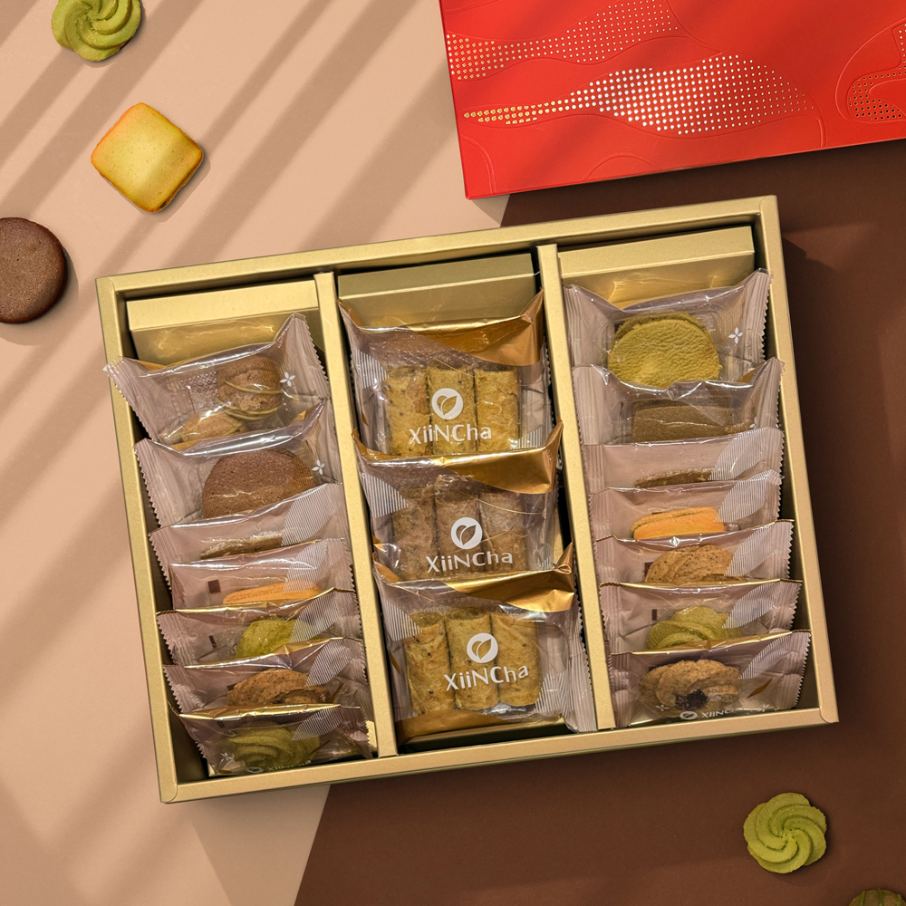 【 清茗和韻 】典藏燙金禮盒-茶點x茶包18入/茶點17入