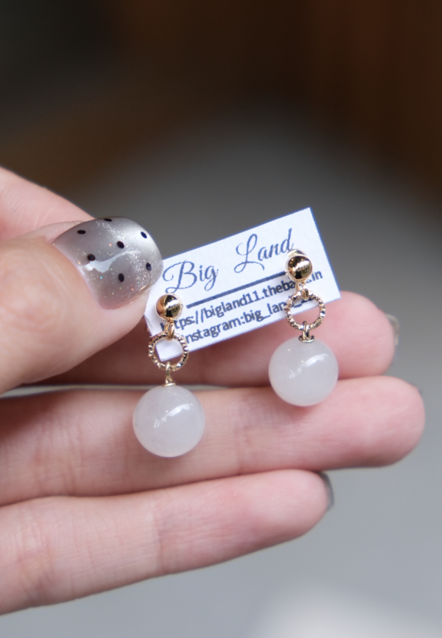 [Big Land] 白櫻玉石單環 | 鈦 | 耳夾 | NO.395