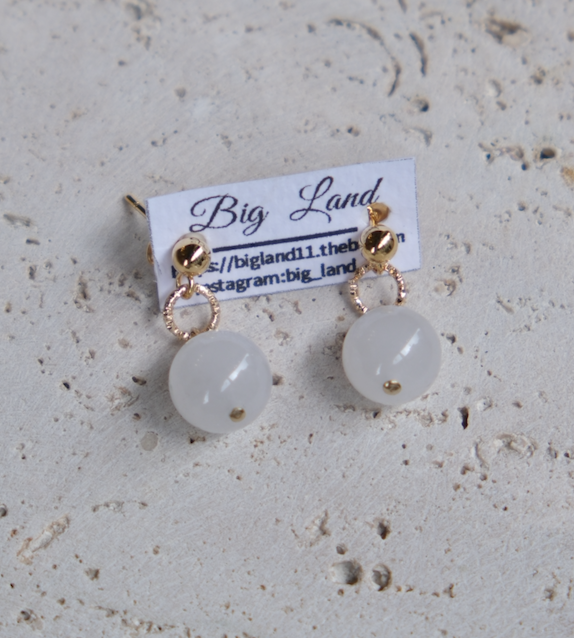 [Big Land] 白櫻玉石單環 | 鈦 | 耳夾 | NO.395