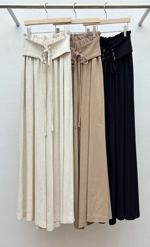 YD034 REFRESH 假腰封褲頭 渡假風棉麻長褲