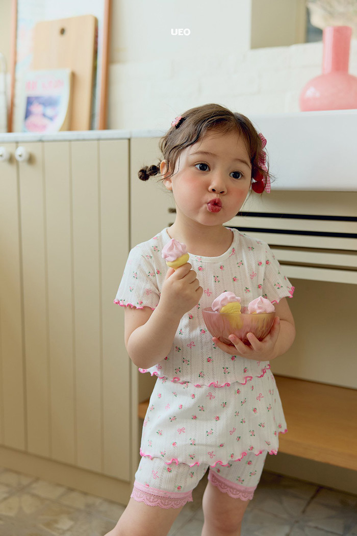 正韓夏UEO 兩色碎花捲邊假兩件套裝