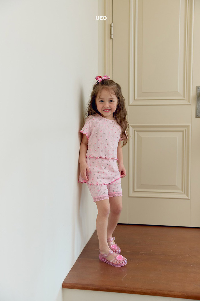 正韓夏UEO 兩色碎花捲邊假兩件套裝