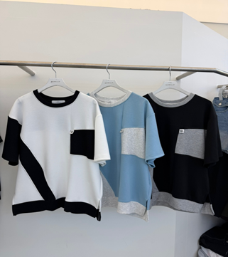 YD038 non-clip 冰絲感正方口袋拼色布Tee