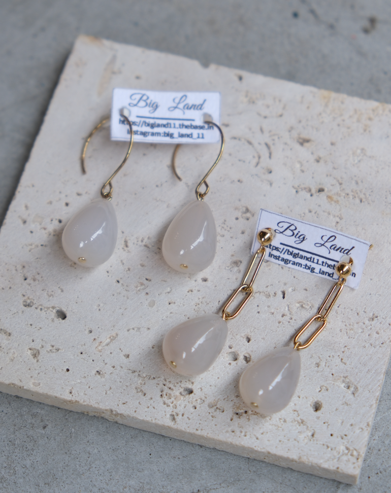 [Big Land] 水滴瑪瑙鏈條耳環 | 醫療鋼耳針 | NO.398