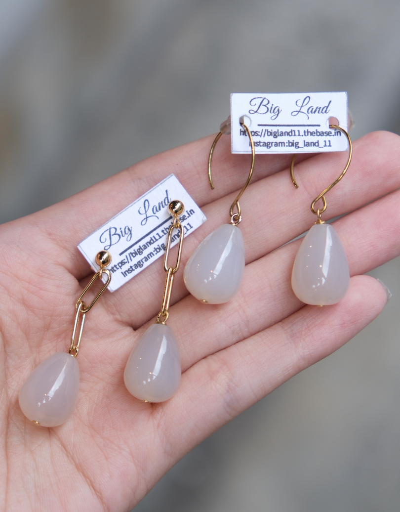 [Big Land] 水滴瑪瑙鏈條耳環 | 醫療鋼耳針 | NO.398