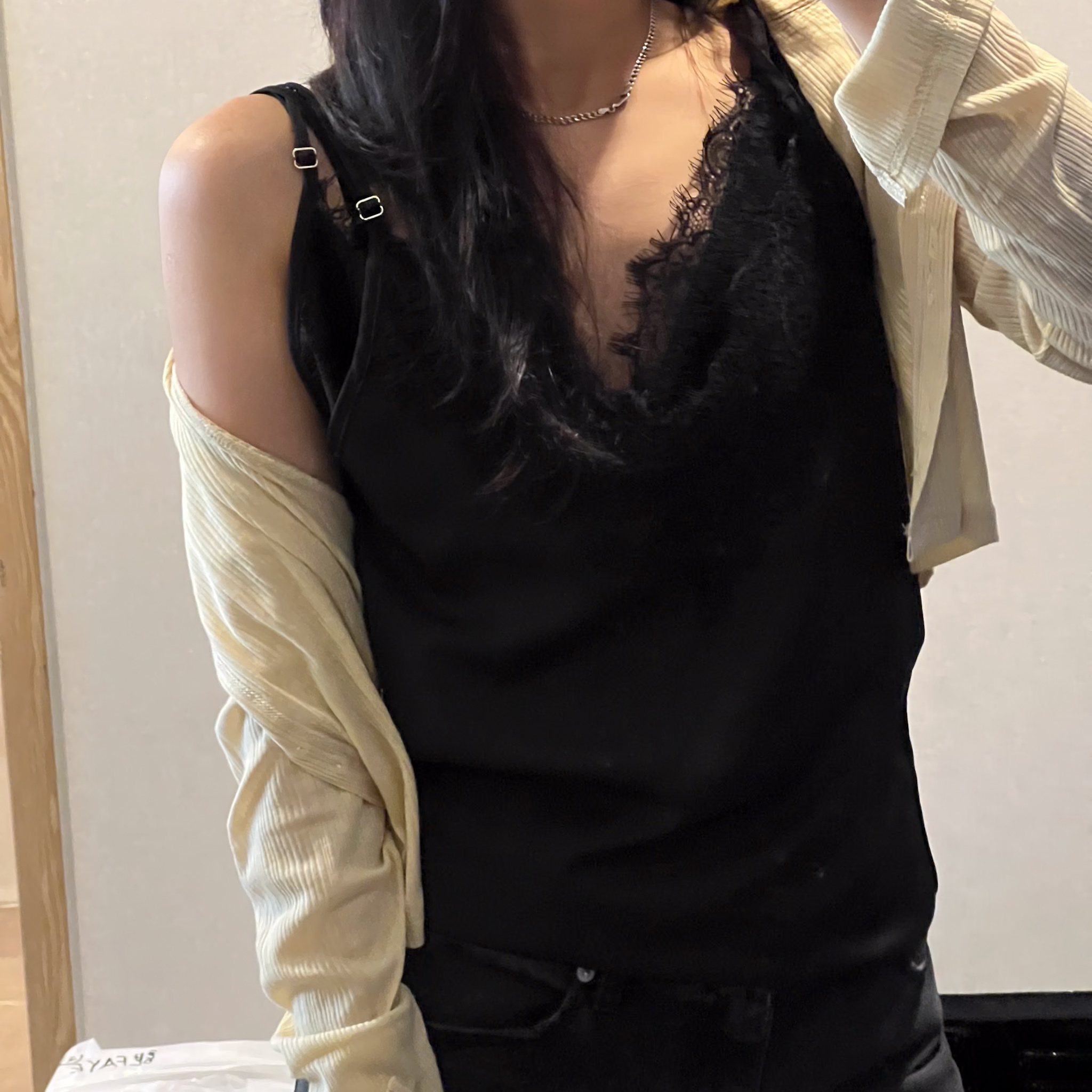 AS09時髦兩穿雙層感蕾絲背心OPS(白/黑)