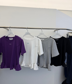 YD040 non-clip 兩邊條腰車線 荷葉下擺Tee