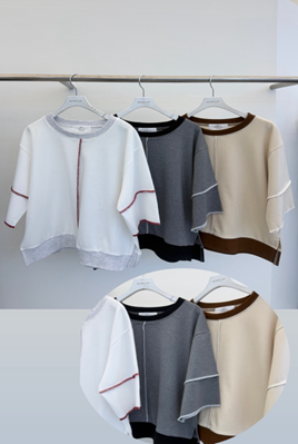 YD043 non-clip 明線休閒短TEE