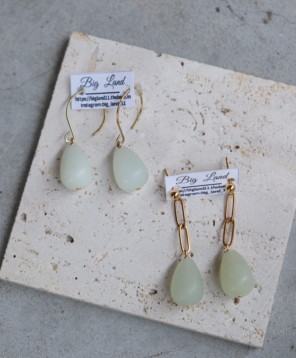 [Big Land] 水滴東陵石鏈條耳環 | 醫療鋼 | 耳針 | NO.400