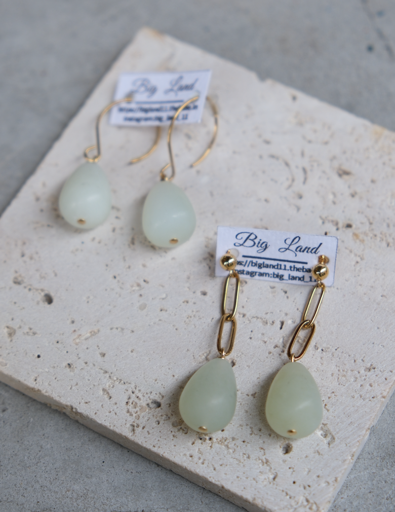 [Big Land] 水滴東陵石鏈條耳環 | 醫療鋼 | 耳針 | NO.400