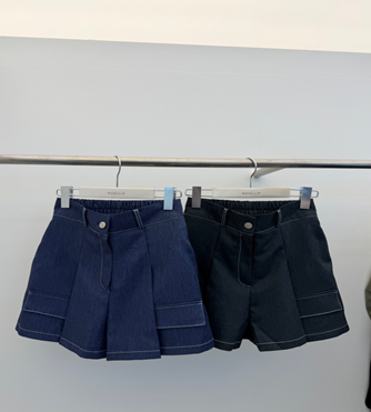 YD044 non-clip 明線大百摺牛仔款裙褲