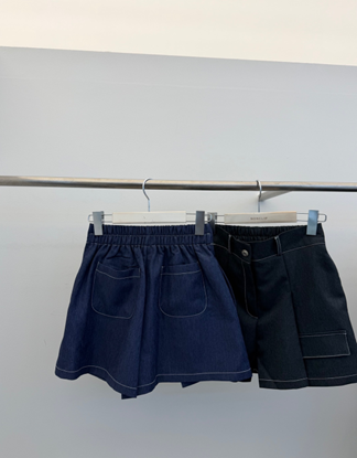 YD044 non-clip 明線大百摺牛仔款裙褲