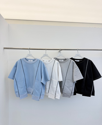 YD045 non-clip 明線不規則衫腳雙口袋Tee