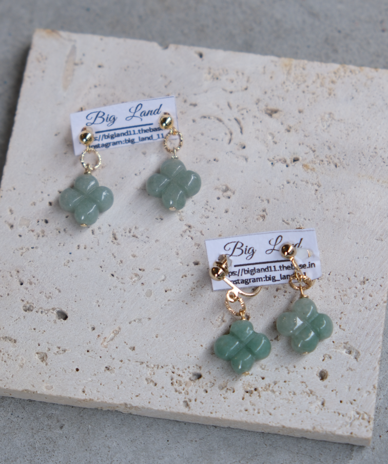 [Big Land] 四葉綠東陵石耳環 | 醫療鋼 | 耳針 | NO.402