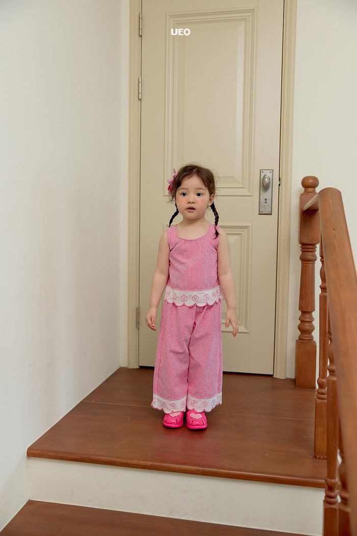 正韓夏UEO 兩色刺繡花朵格子套裝