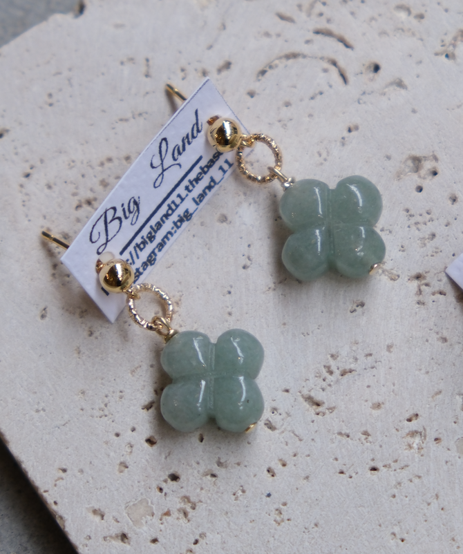 [Big Land] 四葉綠東陵石耳環 | 醫療鋼 | 耳夾 | NO.402