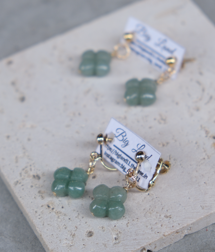 [Big Land] 四葉綠東陵石耳環 | 醫療鋼 | 耳夾 | NO.402