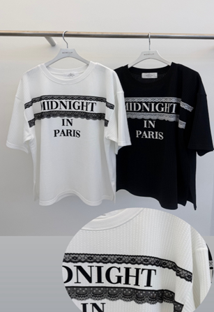 YD051 non-clip 壓紋布料大文字 LACE TEE
