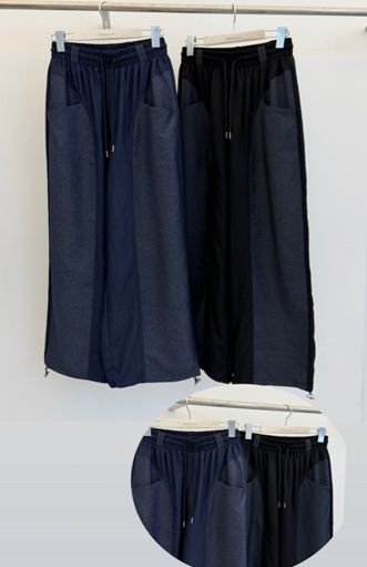 YD052 non-clip 拼布可束腳闊腳褲