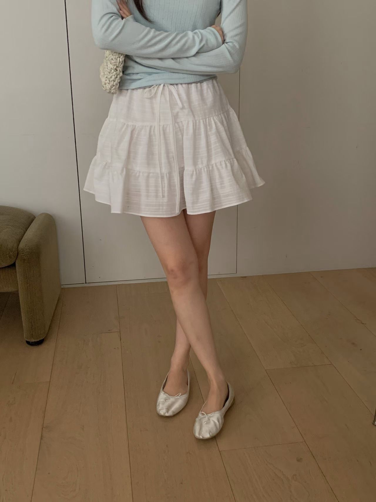 暗紋蛋糕短裙(白色)