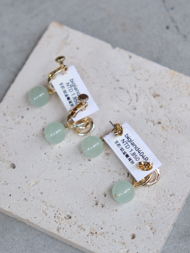 [Big Land] 綠玉石耳環 | 鈦 | 耳針 | NO.404