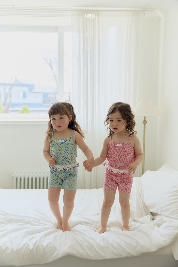 正韓夏UEO 兩色愛心拼接碎花套裝