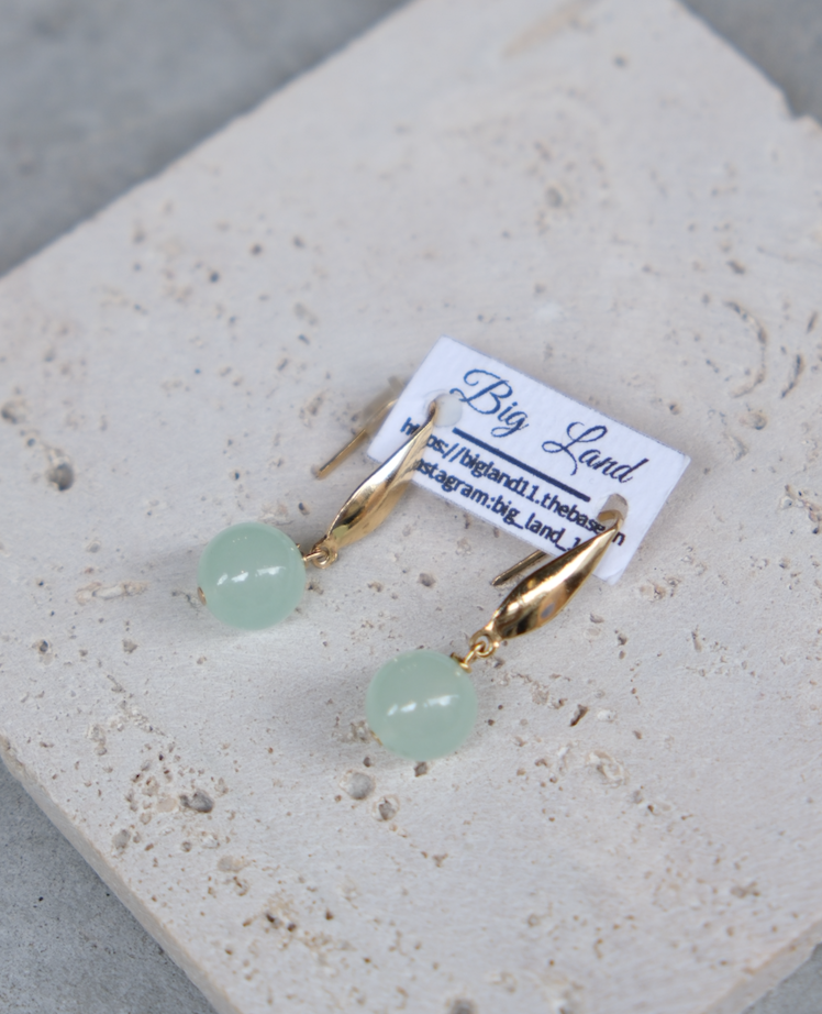 [Big Land] | 綠玉石垂墜耳環 | 不鏽鋼 | 耳針 | NO.406