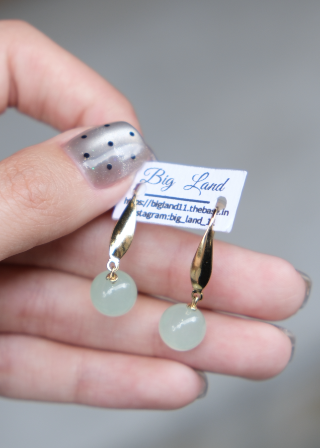 [Big Land] | 綠玉石垂墜耳環 | 不鏽鋼 | 耳針 | NO.406