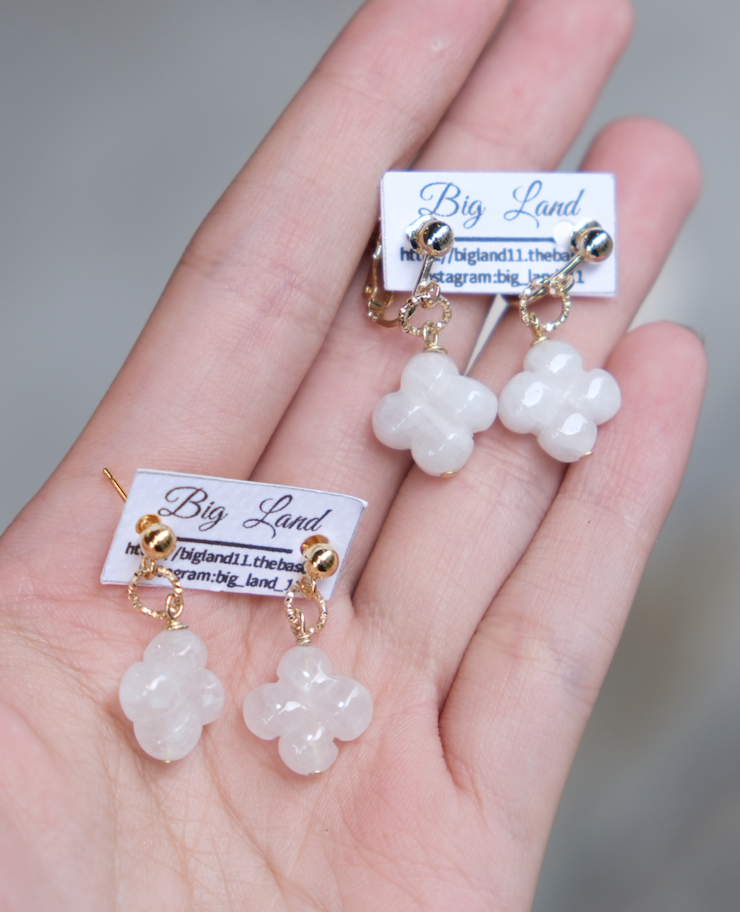 [Big Land] 冰花水晶耳環 | 醫療鋼 | 耳夾 | NO.408