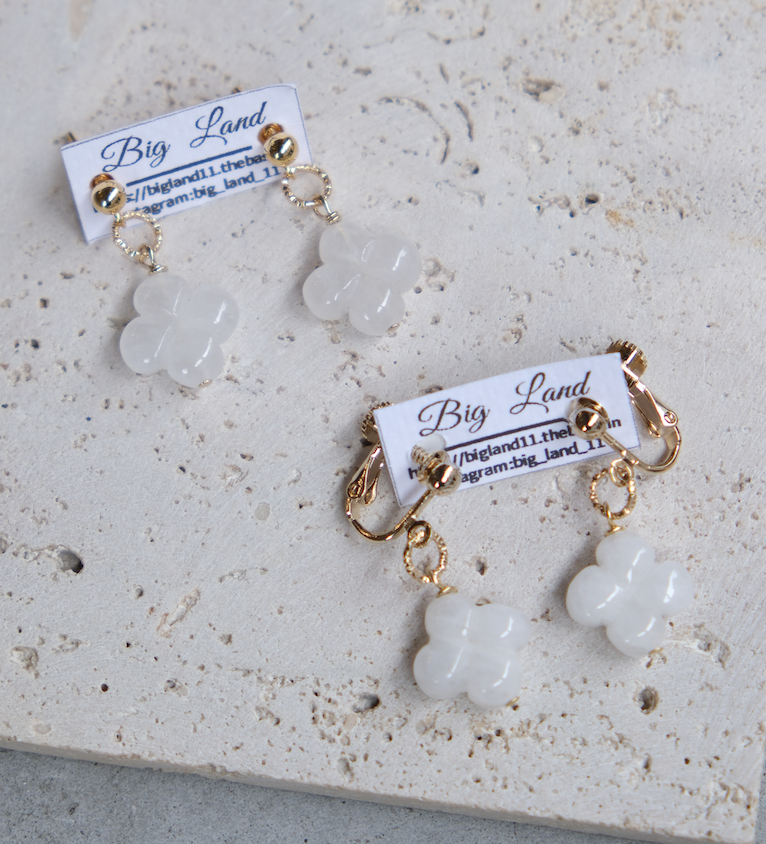 [Big Land] 冰花水晶耳環 | 醫療鋼 | 耳夾 | NO.408