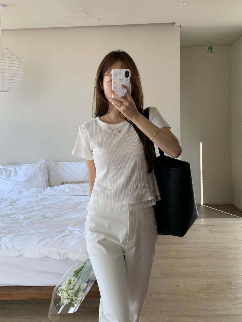 Chimmy 清新蕾絲滾邊上衣 [ 4色 / Free ]