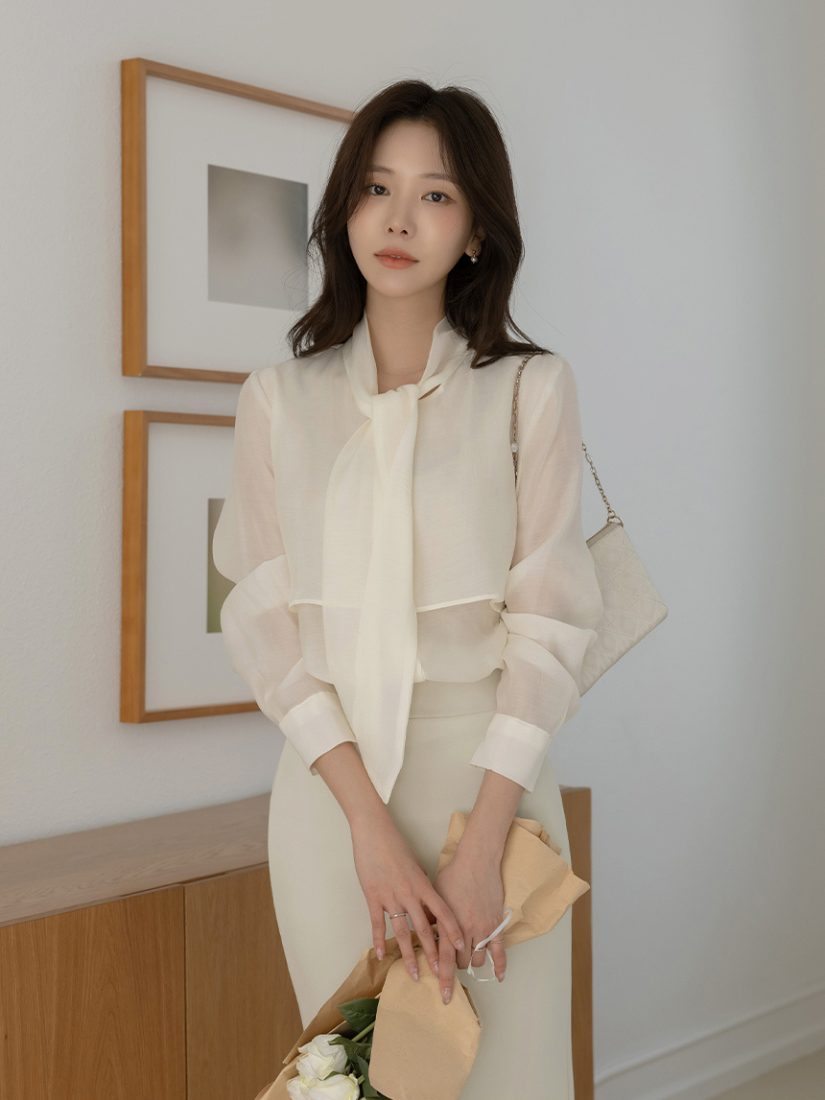 Frances 柔紗層次領結上衣 [ 4色 / Free ]