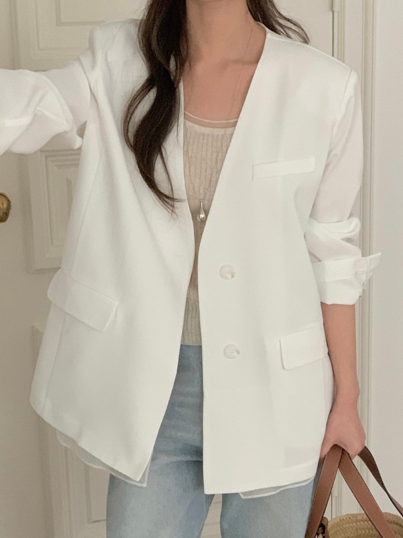 Oaklyn 層次感無領西裝外套   [ 2色 / Free ]