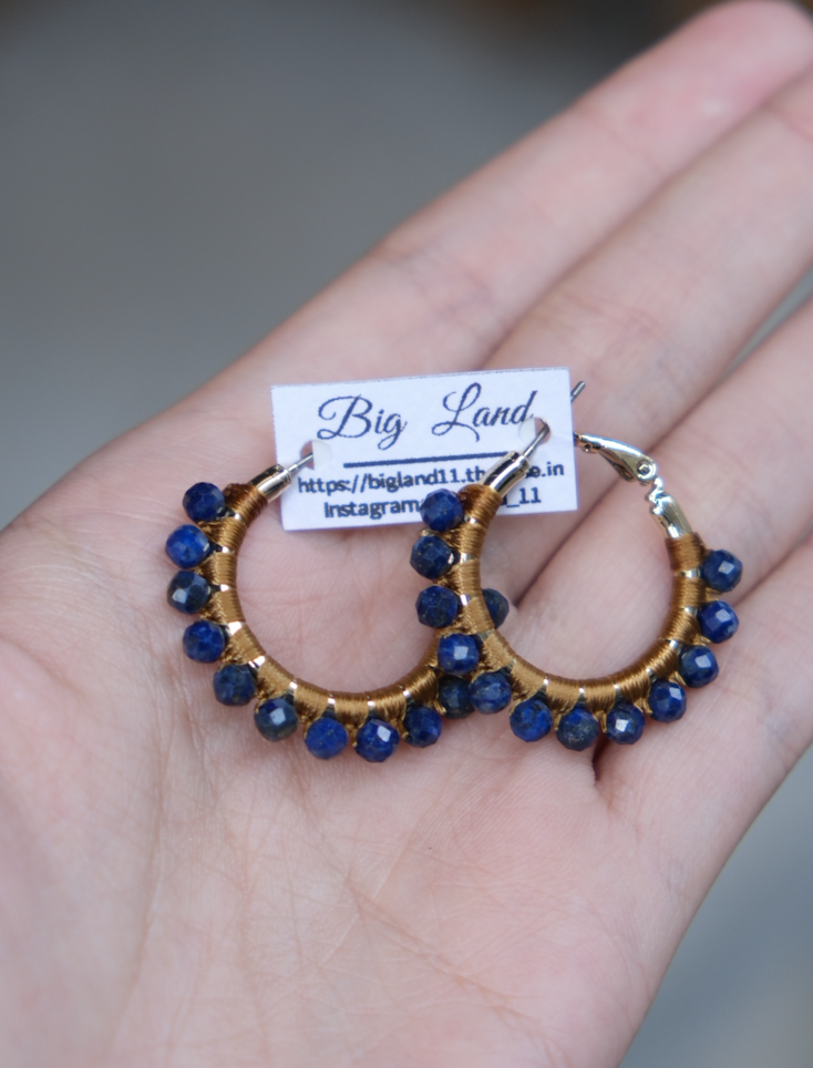 [Big Land] 青金石耳環 |圓 |鈦 | 耳針 | NO.413