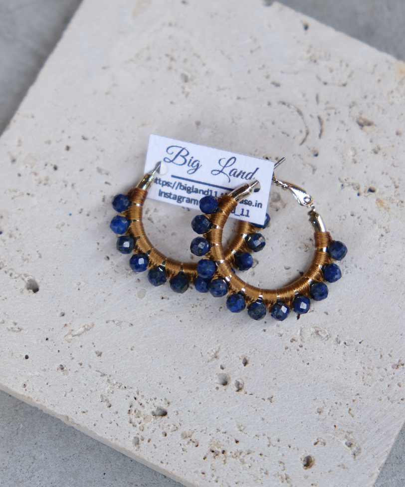 [Big Land] 青金石耳環 |圓 |鈦 | 耳針 | NO.413