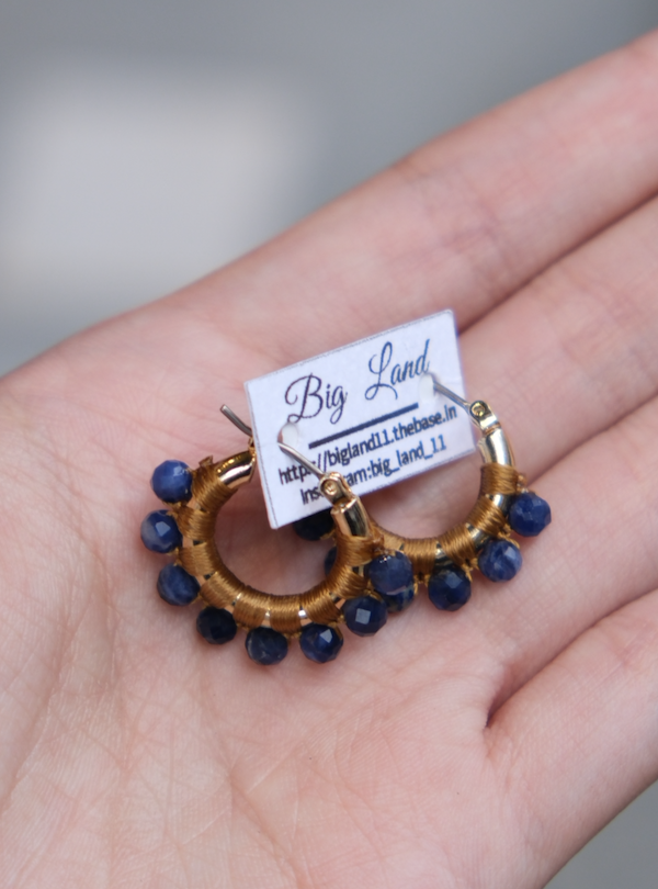 [Big Land] 青金石耳環 | 圓 | 鈦 | 耳針 | NO.416