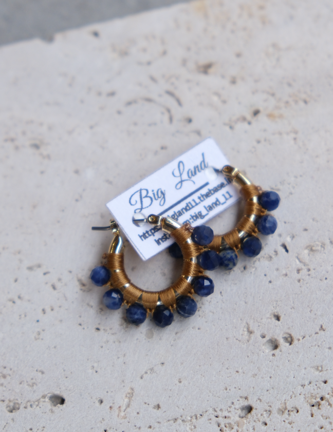 [Big Land] 青金石耳環 | 圓 | 鈦 | 耳針 | NO.416